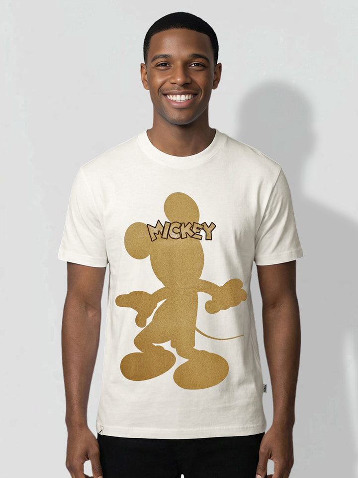 Mickey Mouse Off White Easy Fit Men's Round Neck T-Shirt by Being Human Clothing 