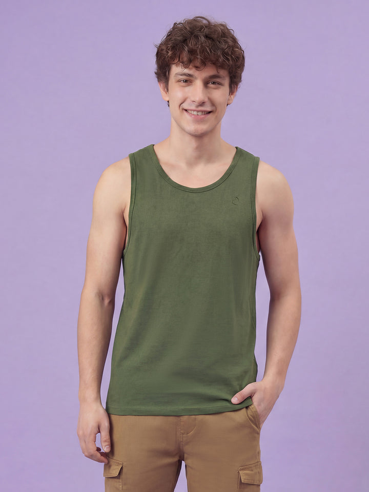 Olive Green Moderno Fit Men's Sleeveless Scoop Neck Tank Top by Being Human Clothing 