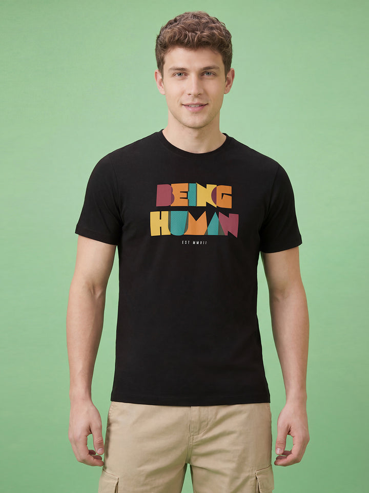 Black Moderno Fit Men's Short Sleeves Crew Neck Graphic T-Shirt Â 