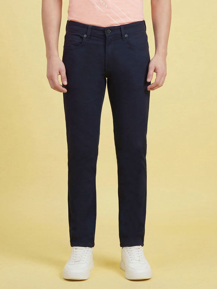 Navy Blue Straight Fit Men's Mid Rise Jeans by Being Human Clothing 