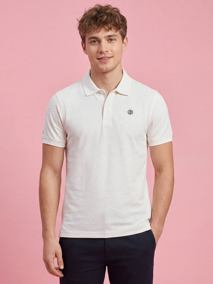 Off White Moderno Fit Men's Short Sleeves Textured Polo T-Shirt by Being Human Clothing 