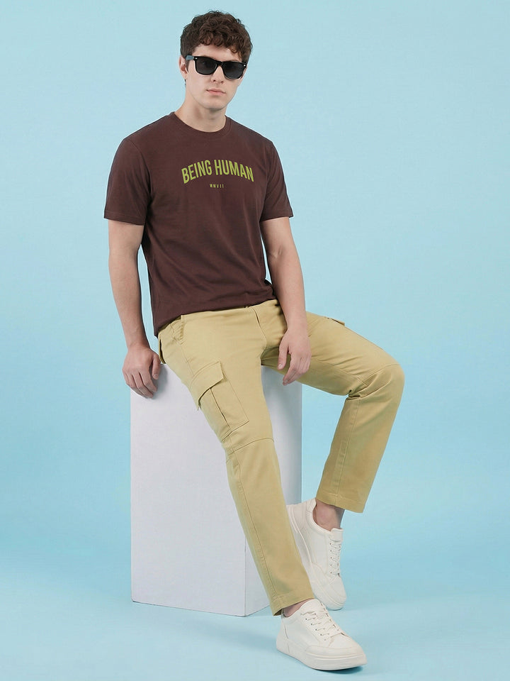 Khaki Straight Fit Men's Mid Rise Cargo Pants
