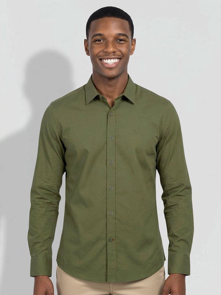 Olive Green Slim Fit Men's Long Sleeves Casual Shirt by Being Human Clothing