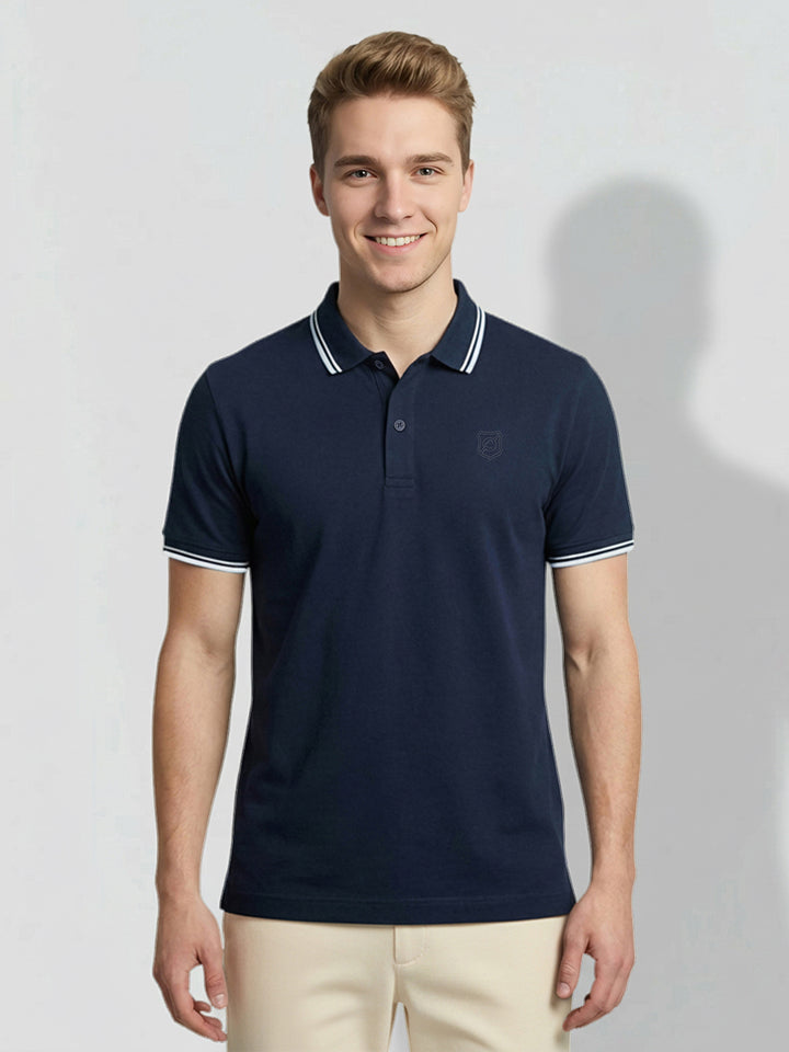 Navy Blue Moderno Fit Men's Short Sleeves Polo T-Shirt by Being Human Clothing