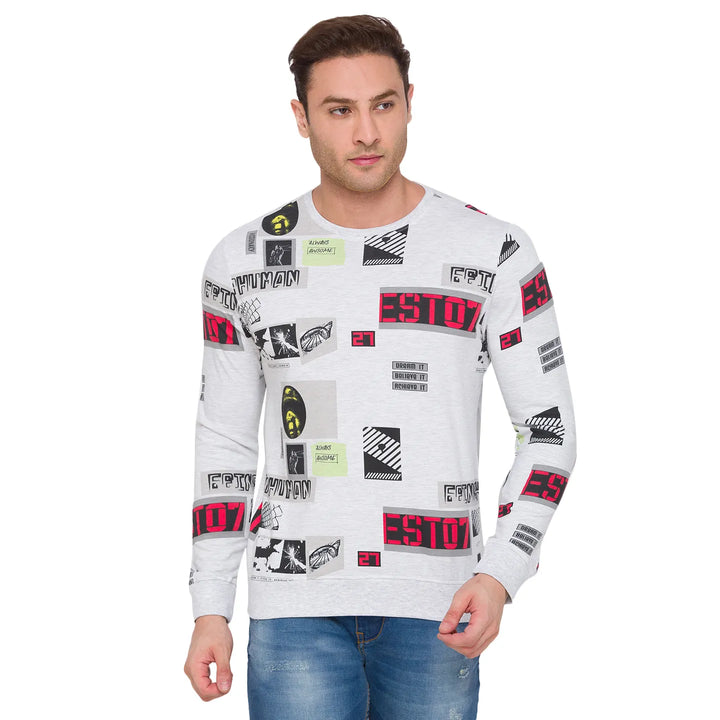 Grey Regular Fit Round Neck Long Sleeves Cotton Men's Sweatshirt