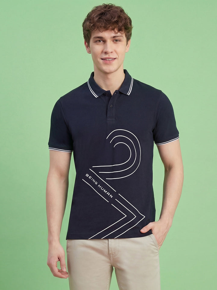 Navy Blue Moderno Fit Men's Short Sleeves Polo T-Shirt by Being Human ClothingÂ 