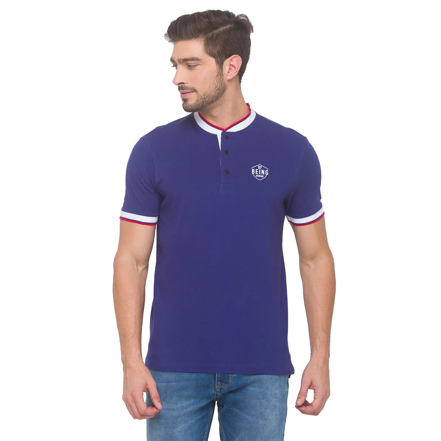 Being Human Clothing Men Regular Fit Polo Neck T-Shirts-Navy