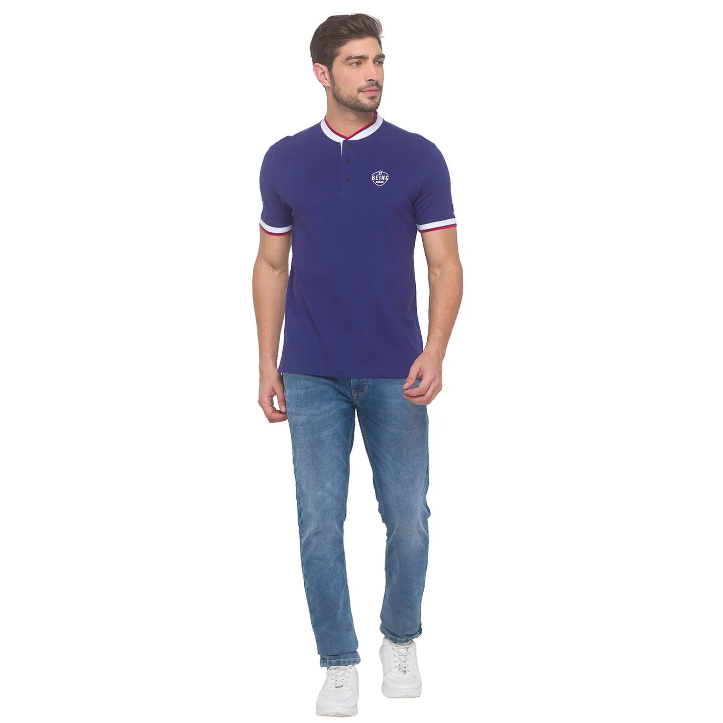 Being Human Clothing Men Regular Fit Polo Neck T-Shirts-Navy