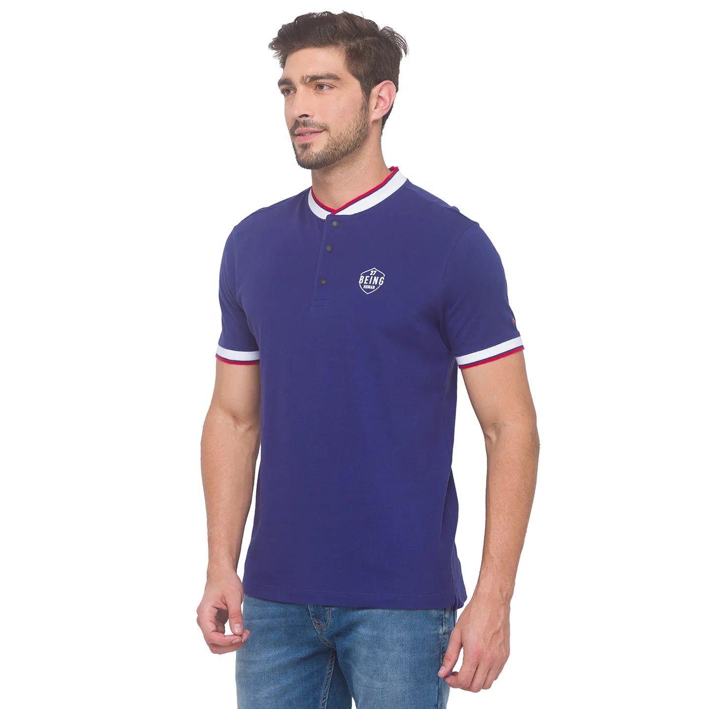 Being Human Clothing Men Regular Fit Polo Neck T-Shirts-Navy