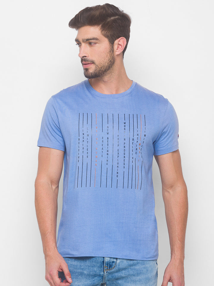 Light Blue Regular Fit Round Neck Men's T-shirt