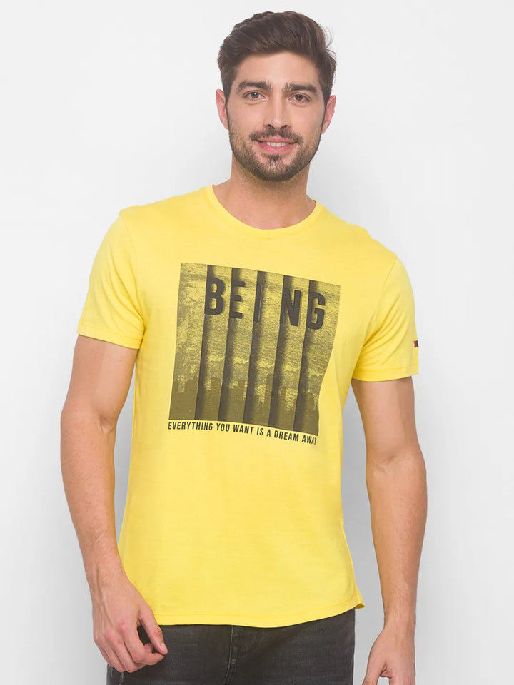 Pale Yellow Regular Fit Round Neck Men's T-Shirt by Being Human Clothing