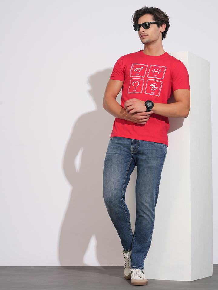 Mid Blue Straight Fit Men's Mid Rise Denims
