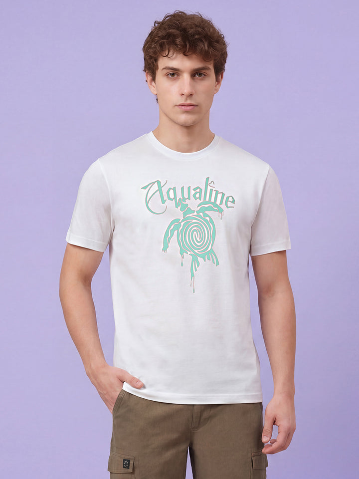 White Moderno Fit Men's Short Sleeves Round Neck Graphic T-Shirt  