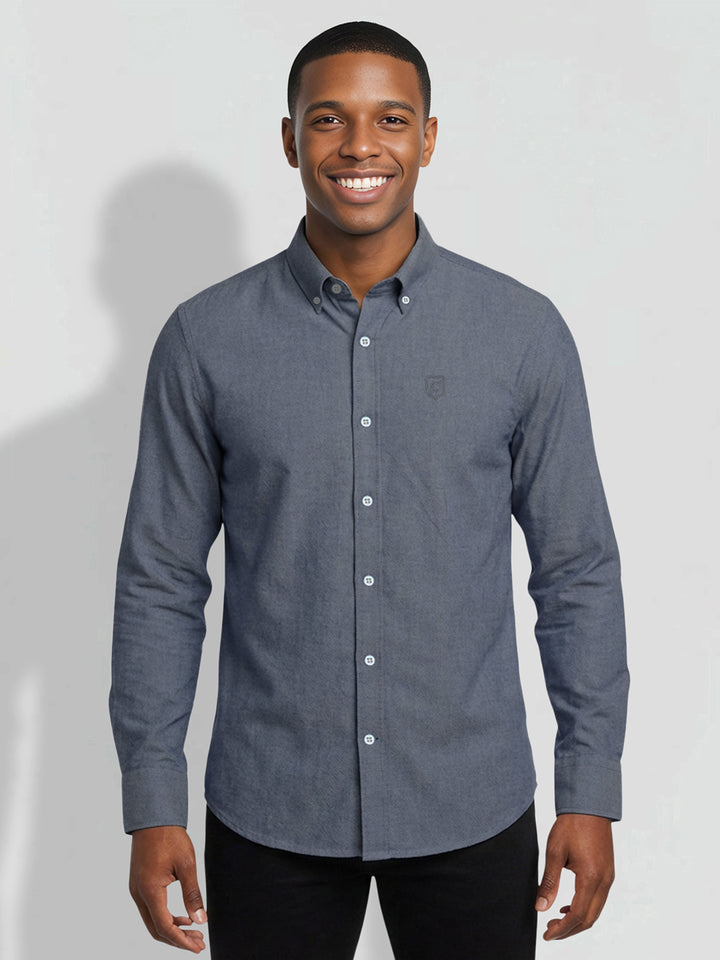 Navy Blue Mordeno Fit Men's Long Sleeve Button-Down Casual Shirt