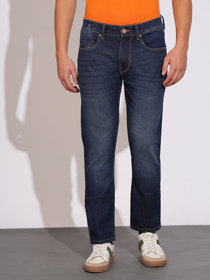 Dark Blue Slim Fit Men's Mid Rise Jeans by Being Human Clothing 