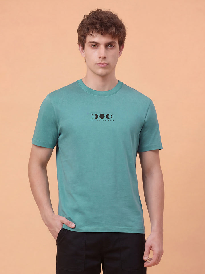 Teal Easy Fit Men' Round Neck Graphic Print T-Shirt by Being Human ClothingÂ 