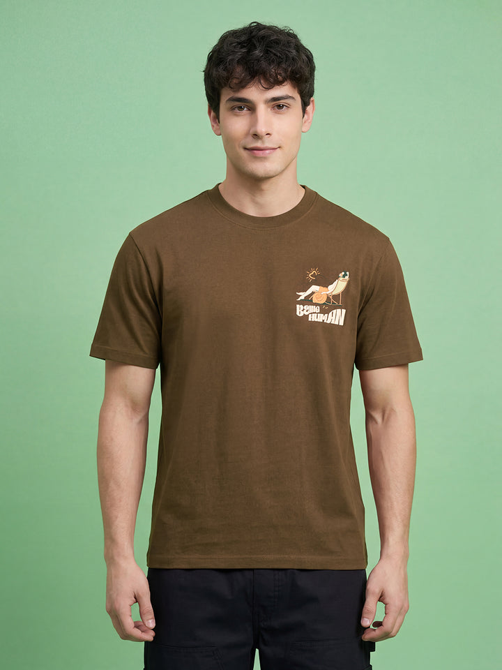 Camel Easy Fit Men's Short Sleeves Round Neck Graphic Print T-Shirt by Being Human Clothing 