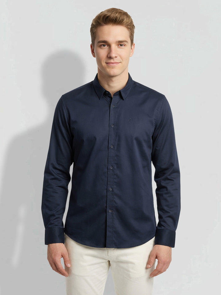 Navy Blue Slim Fit Men's Long Sleeves Casual Shirt by Being Human Clothing
