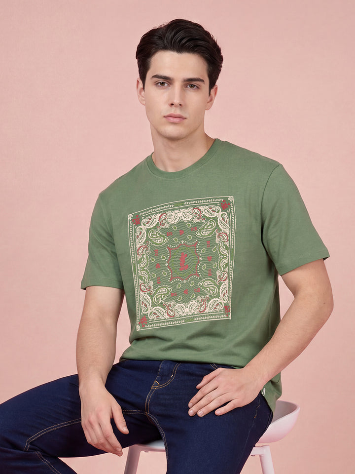 Mickey Mouse Olive Easy Fit Men's Round Neck T-Shirt by Being Human Clothing 