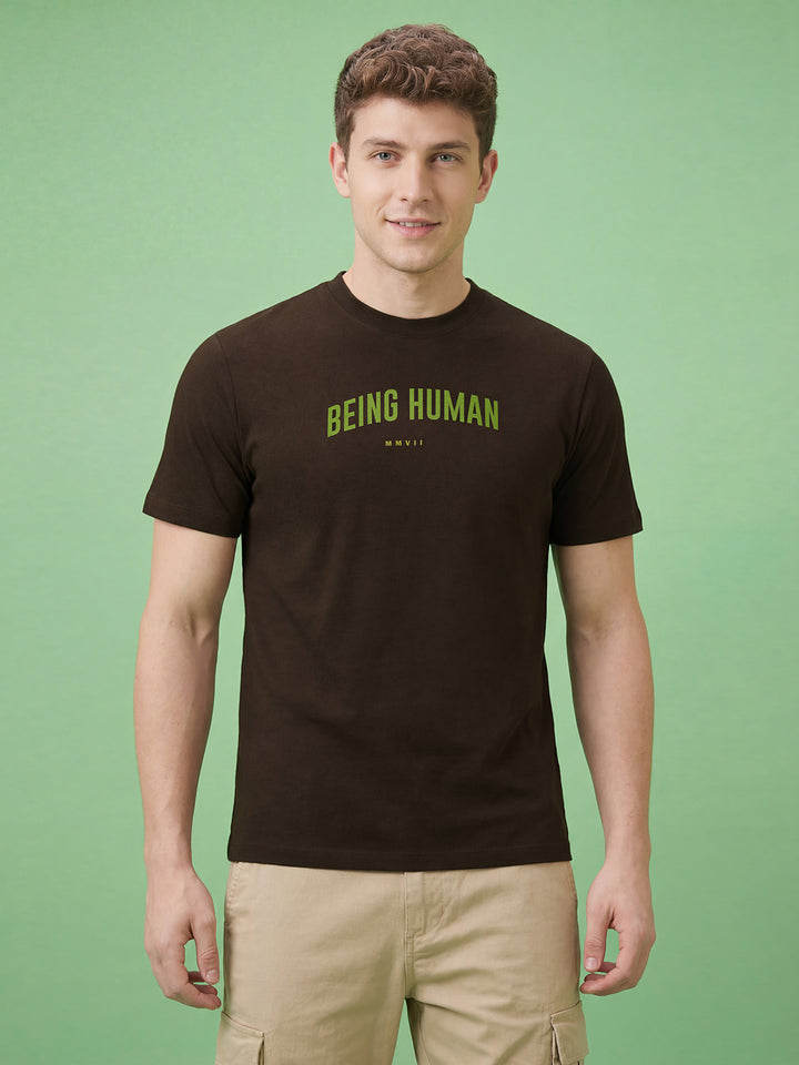 Brown Easy Fit Men's Short Sleeves Round Neck T-Shirt by Being Human ClothingÂ 