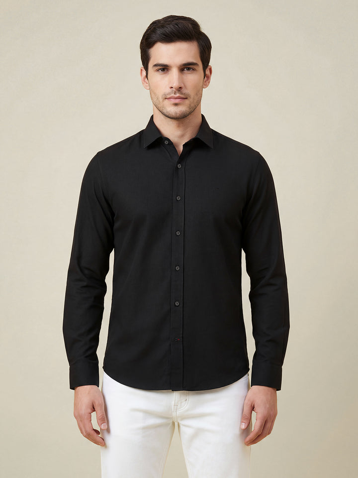 Black Slim Fit Men's Full Sleeves Spread Collar Button-Down Shirt by Being Human Clothing 