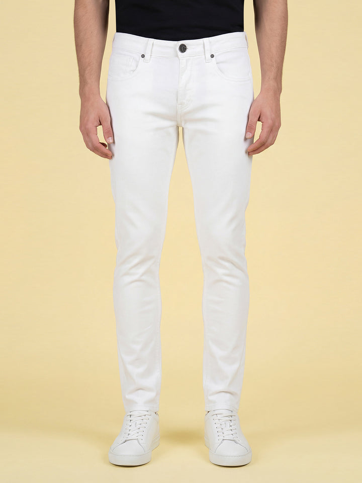 White Slim Fit Men's Mid Rise Jeans by Being Human Clothing