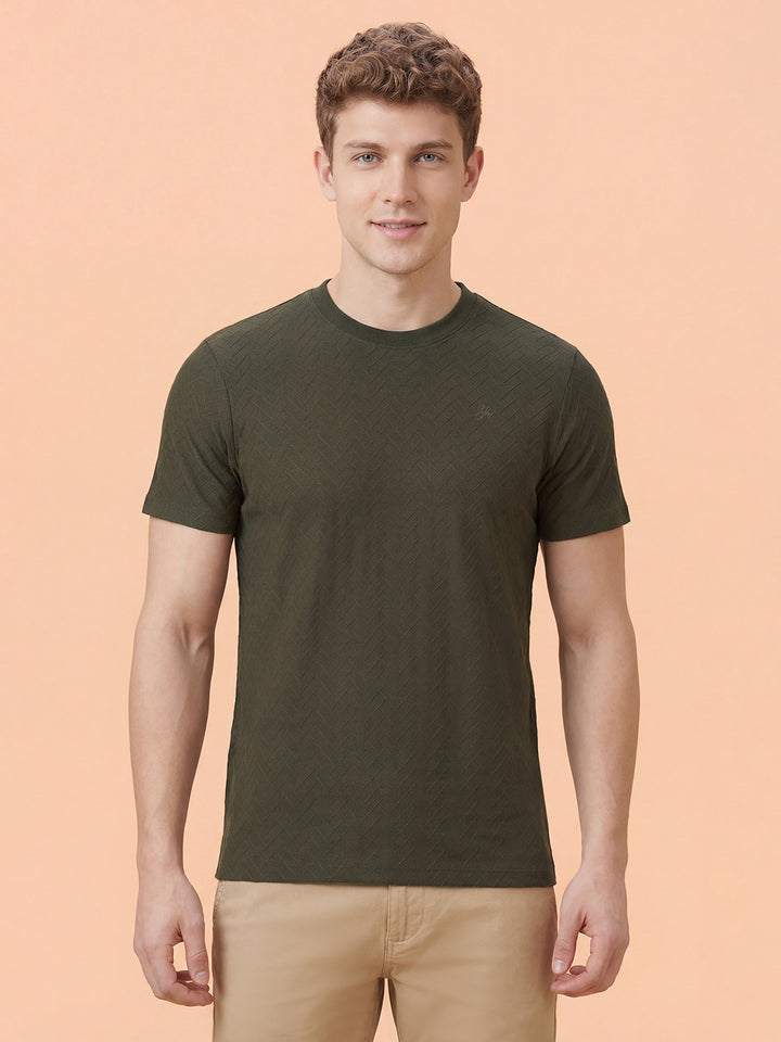 Olive Moderno Fit Men's Short Sleeves Textured T-Shirt by Being Human ClothingÂ 