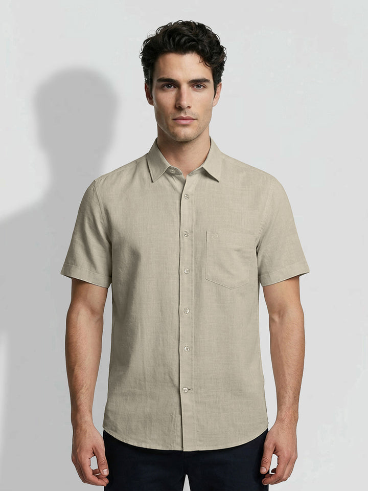 Beige Moderno Fit Men's Short Sleeves Casual Shirt
