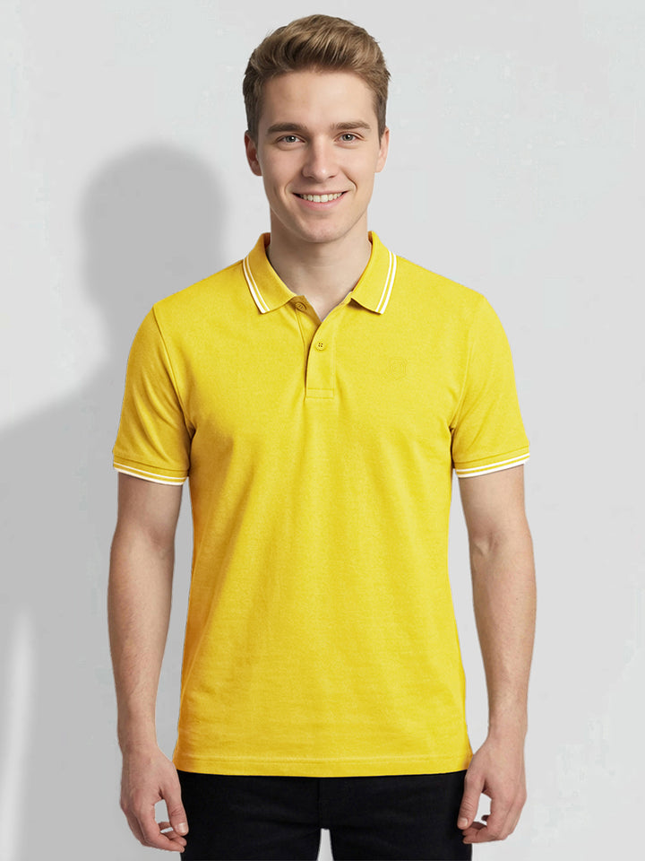 Yellow Moderno Fit Men's Short Sleeves Tipped Collar Polo by Being Human Clothing