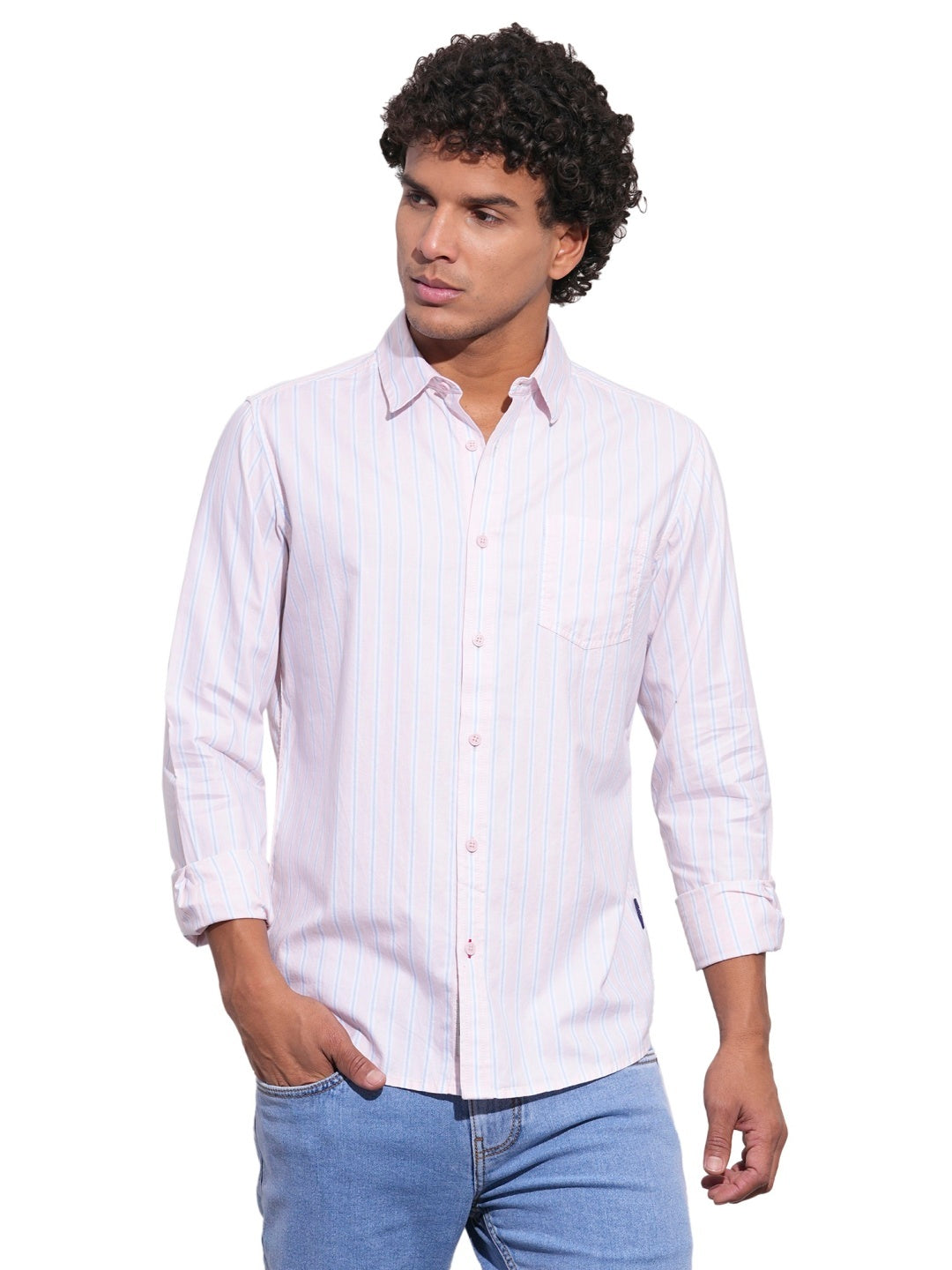Pink Regular Fit Regular Collar Men's Shirt by Being Human Clothing