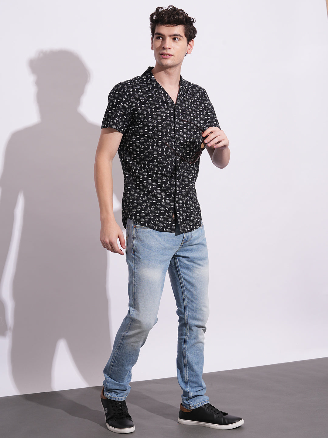 Black Slim Fit Regular Collar Men's Shirt by Being Human Clothing