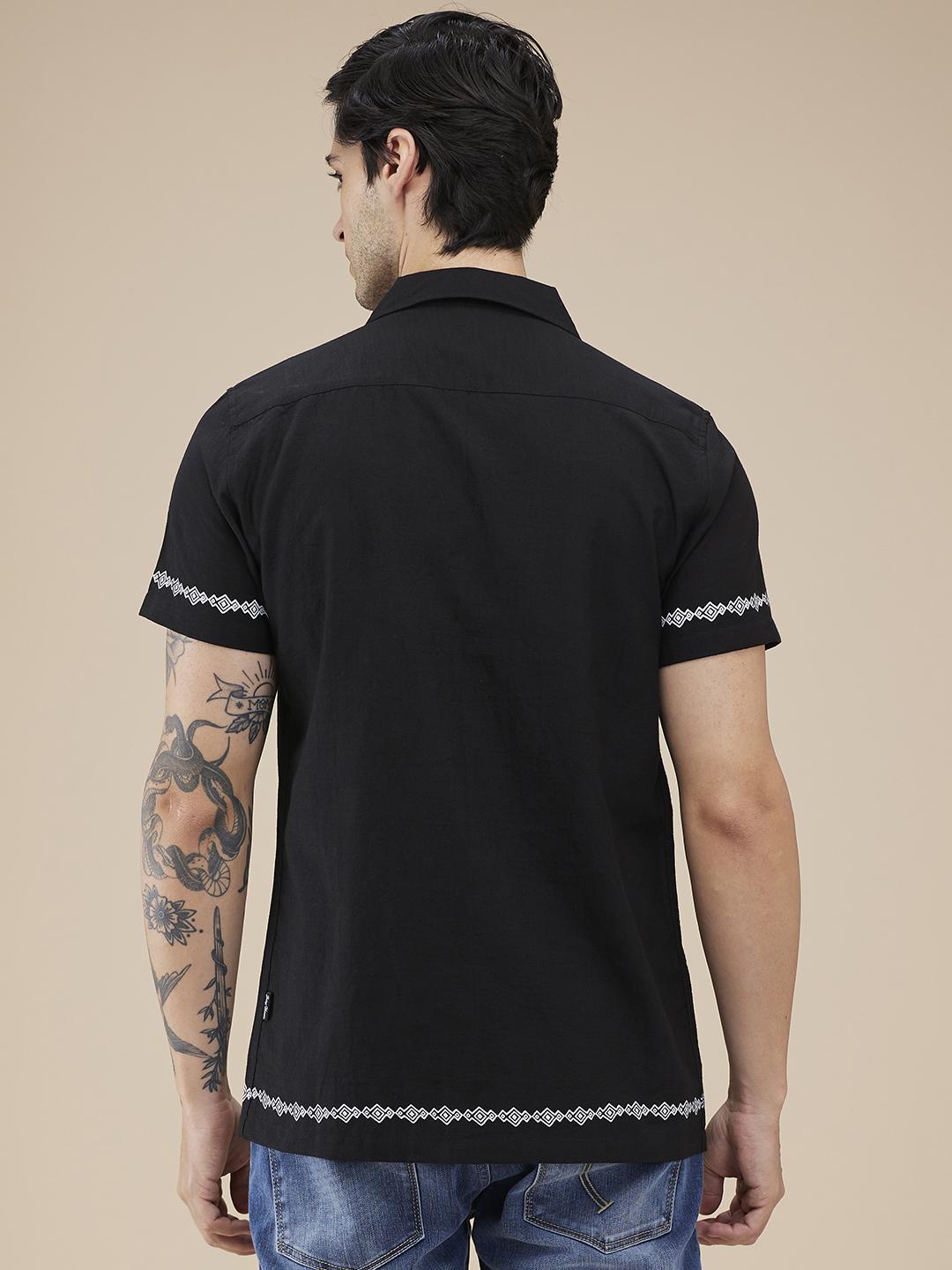 Black Regular Fit Regular Collar Men's Shirt by Being Human Clothing