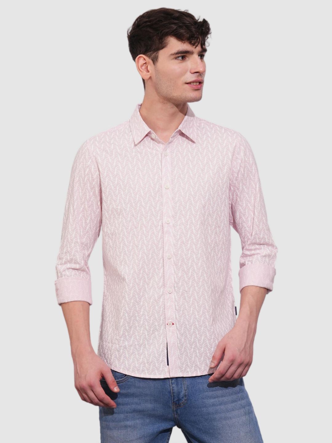 Pink Slim Straight Fit Regular Collar Long Sleeves Men's Shirt by Being Human Clothing