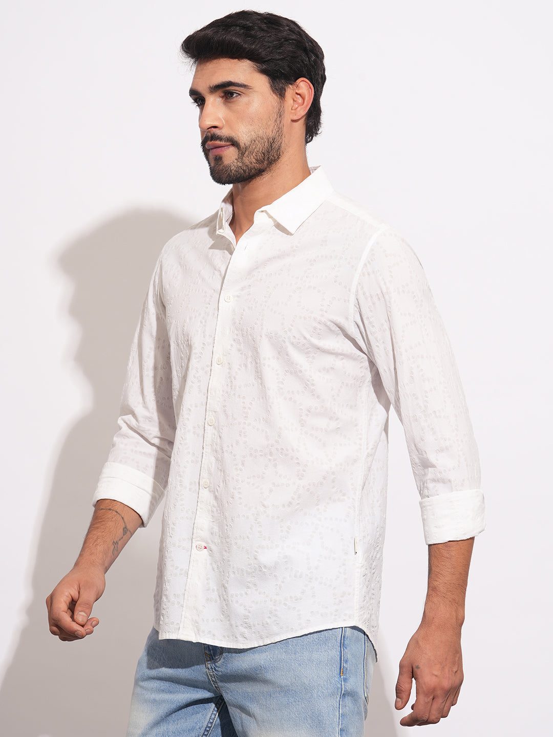 White Regular Fit Regular Collar Men's Shirt by Being Human Clothing