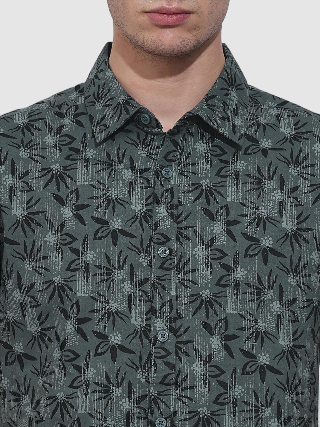 Grey Slim Fit Regular Collar Men's Shirt by Being Human Clothing