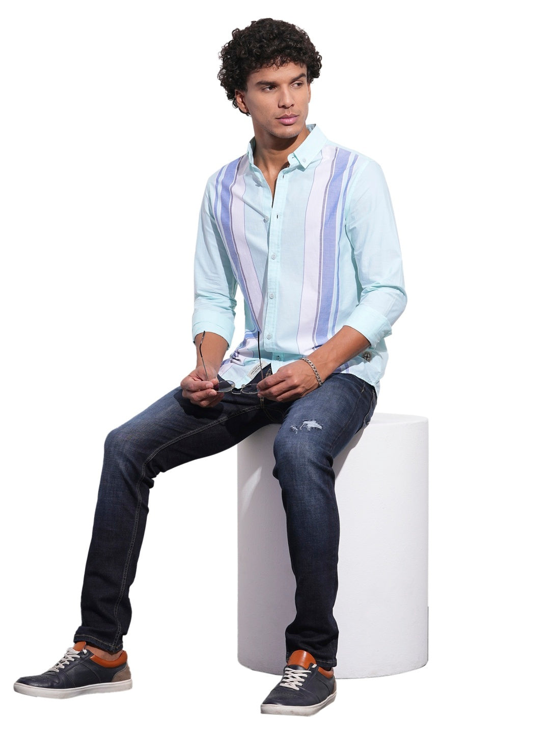 Sea Green Regular Fit Regular Collar Men's Shirt by Being Human Clothing