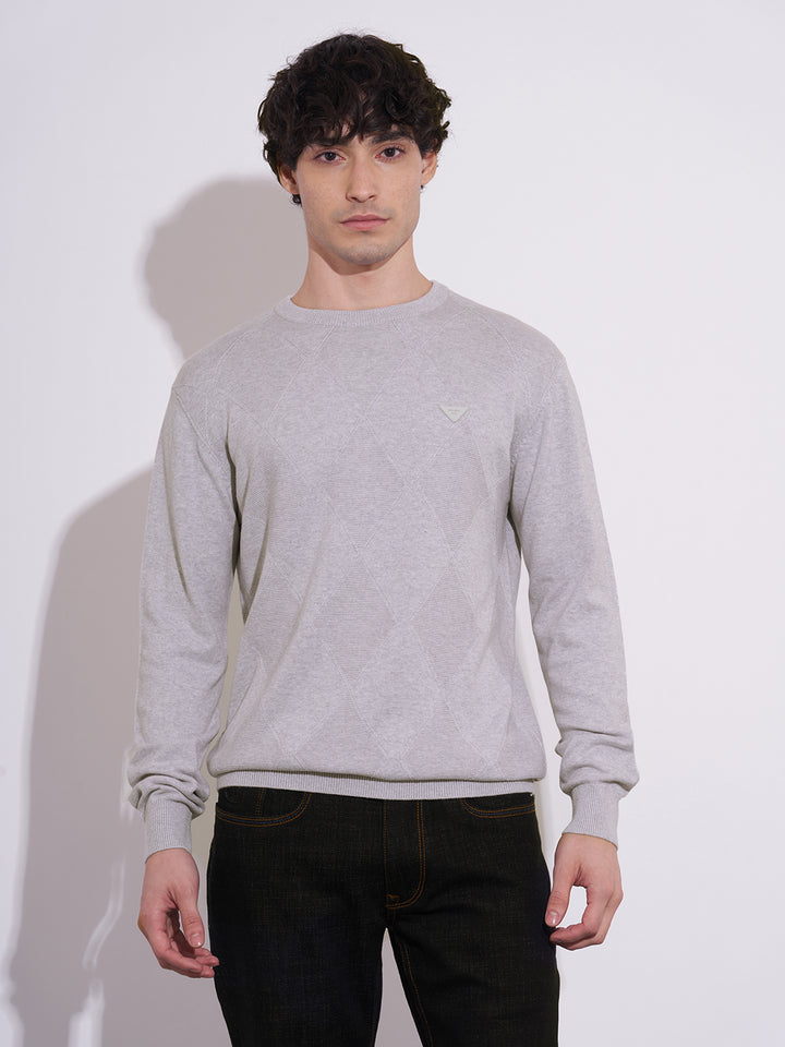 Grey Regular Fit Round Neck Men's Sweatshirt