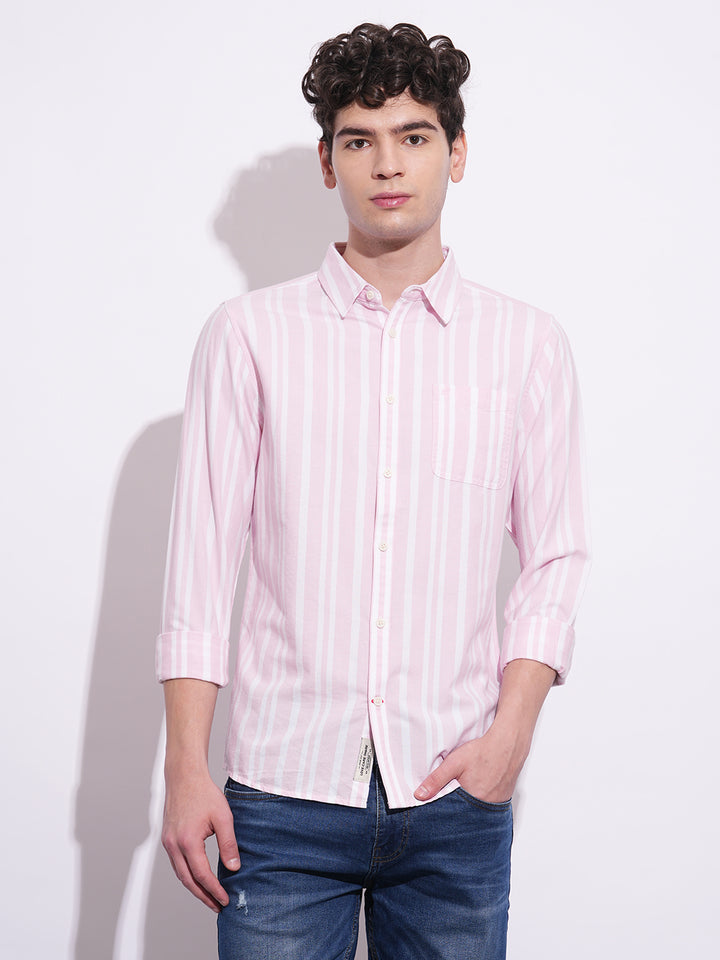 Light Pink Regular Fit Regular Collar Men's Shirt by Being Human Clothing