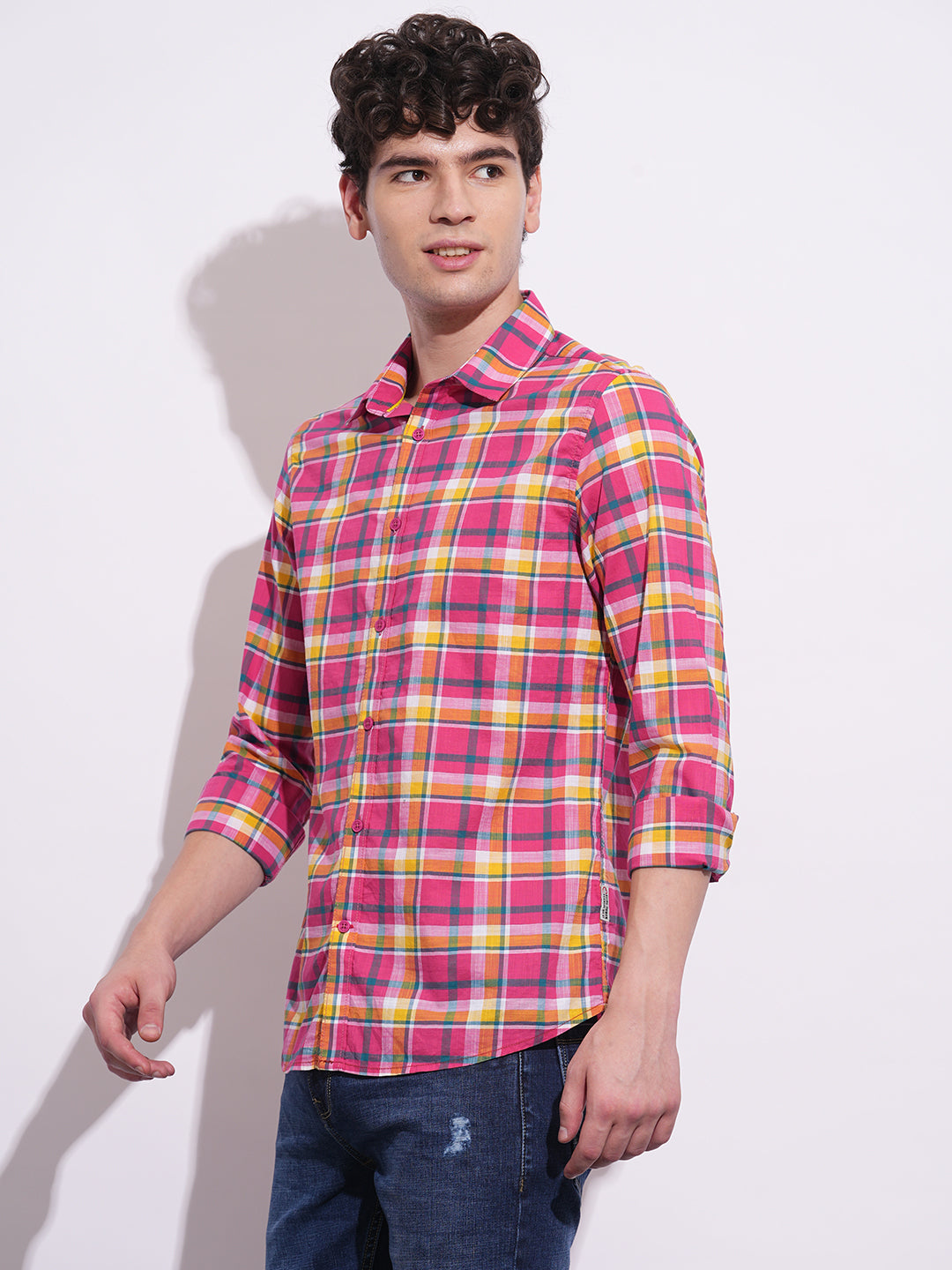 Pink Regular Fit Regular Collar Men's Shirt by Being Human Clothing