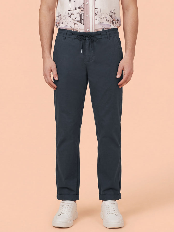 Black Men's Mid Rise Drawstring Waist Trousers by Being Human Clothing 