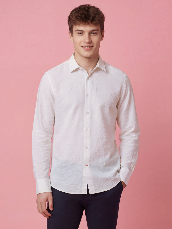 White Moderno Fit Men's Full SleevesTextured Casual Shirt by Being Human Clothing 