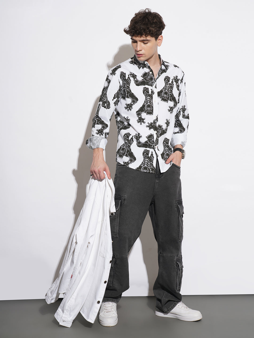 White Comfort Fit Regular Collar Men's Shirt by Being Human Clothing