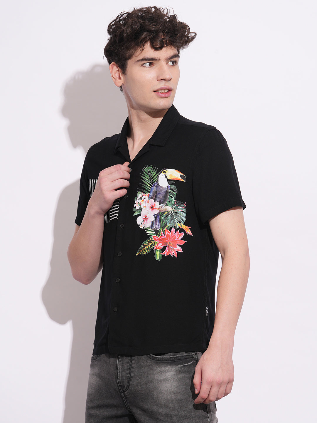 Black Regular Fit Regular Collar Men's Shirt by Being Human Clothing