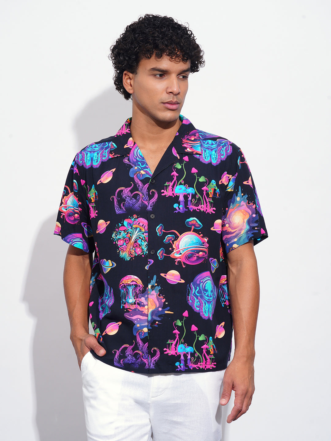 Black Easy Fit Regular Collar Men's Shirt by Being Human Clothing