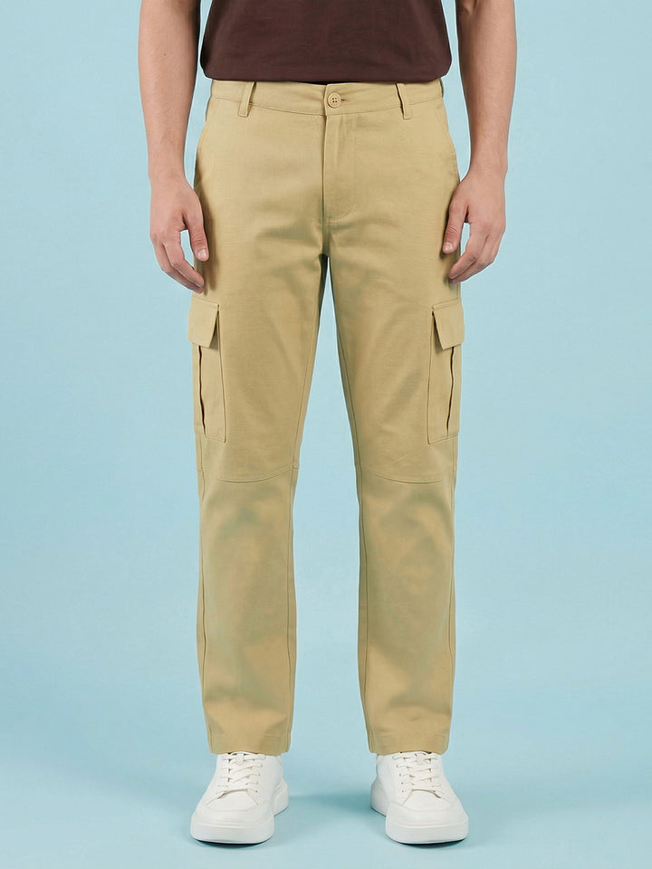 Khaki Straight Fit Men's Mid Rise Cargo Pants by Being Human Clothing 