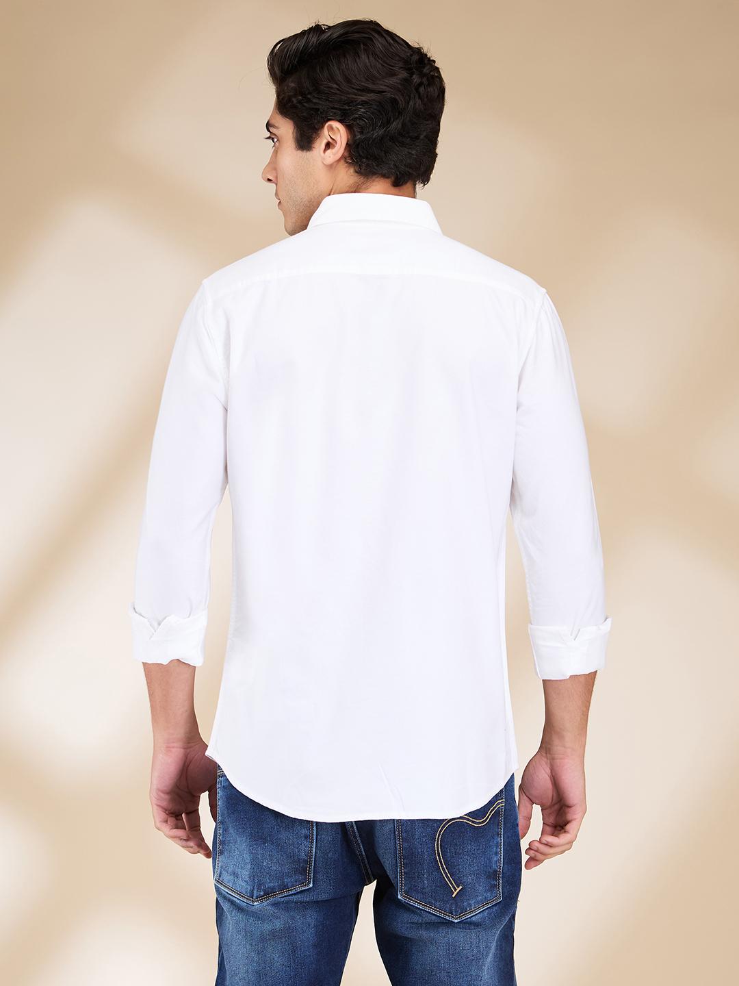White Slim Fit Regular Collar Men's Shirt by Being Human Clothing