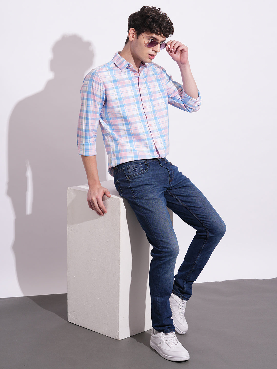 Pink Regular Fit Regular Collar Men's Shirt by Being Human Clothing