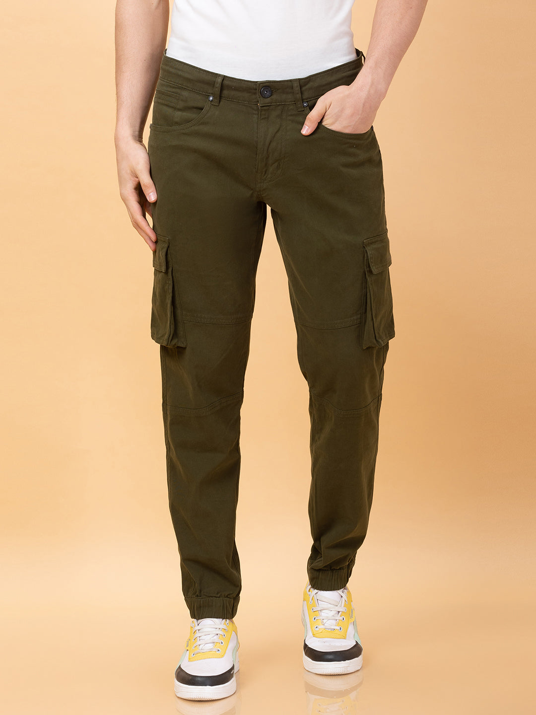 Olive Slim Fit Joggers For Men By Being Human Clothing