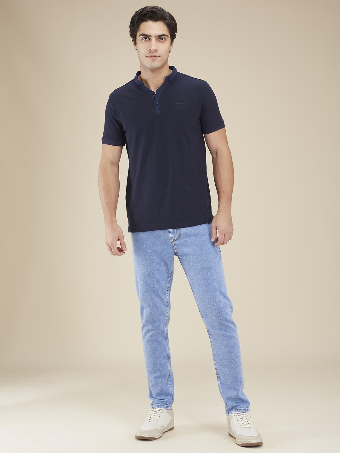 Light Blue Cropped Fit Denims For Men By Being Human Clothing