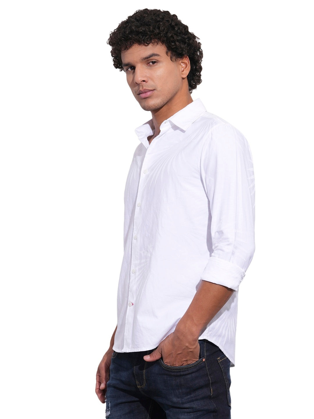White Regular Fit Regular Collar Men's Shirt by Being Human Clothing